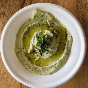 This hummus is made with zucchini which is rich in vitamins, fiber and water.