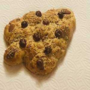 This bread is made with spelt flour and sweet potatoes.